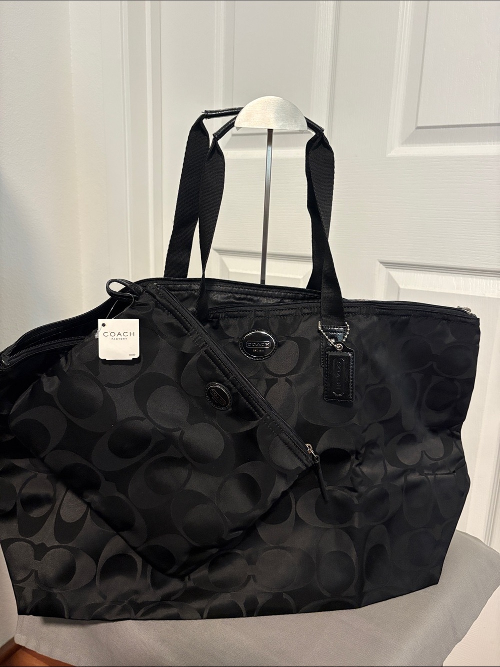 NWT COACH Large Packable Black Weekender With Pouch
